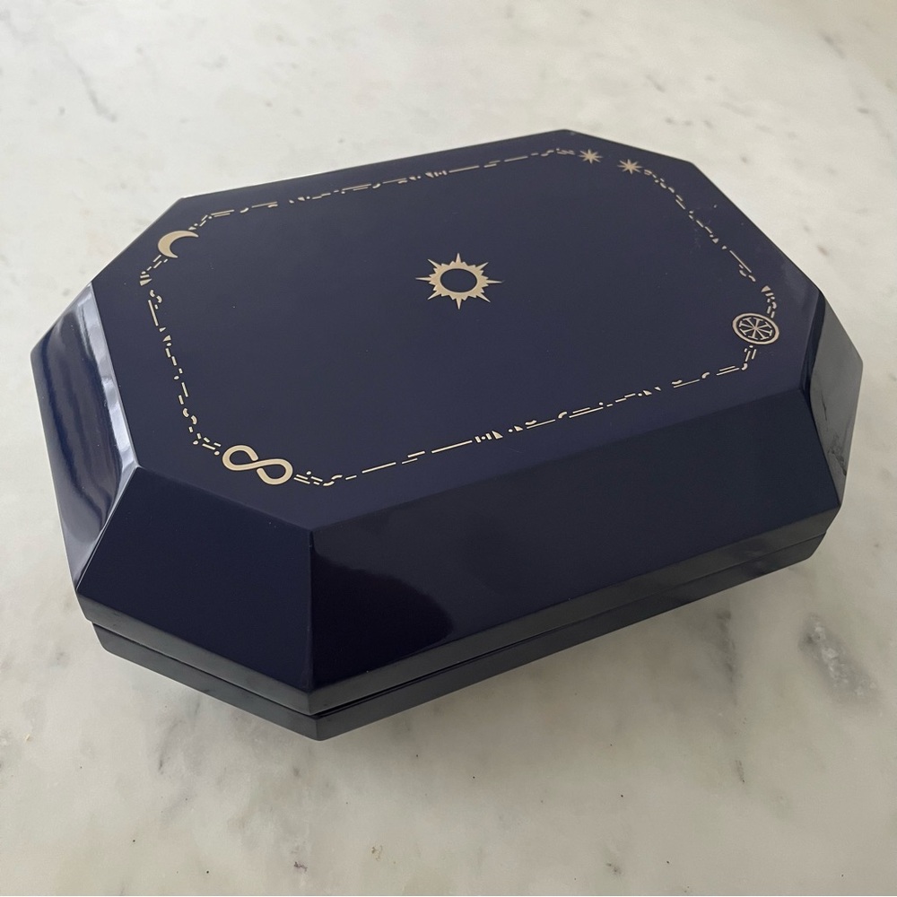 Sorellina x Trove Tarot Jewelry Box navy blue lacquer gold accents tray insert